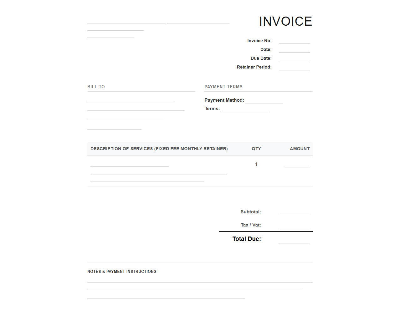 Monthly Fixed Fee Retainer Invoice