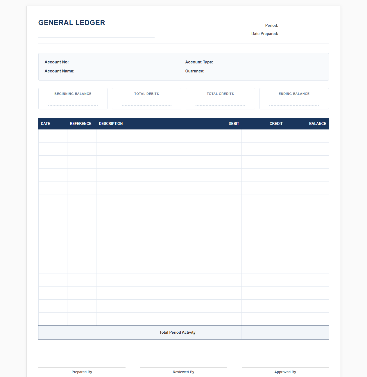Monthly General Ledger Report Template