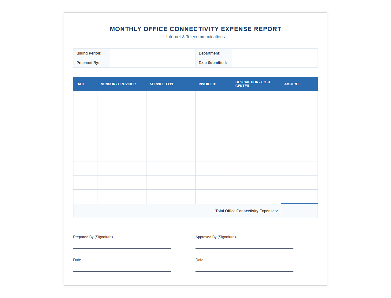 Monthly Office Connectivity Expense Template
