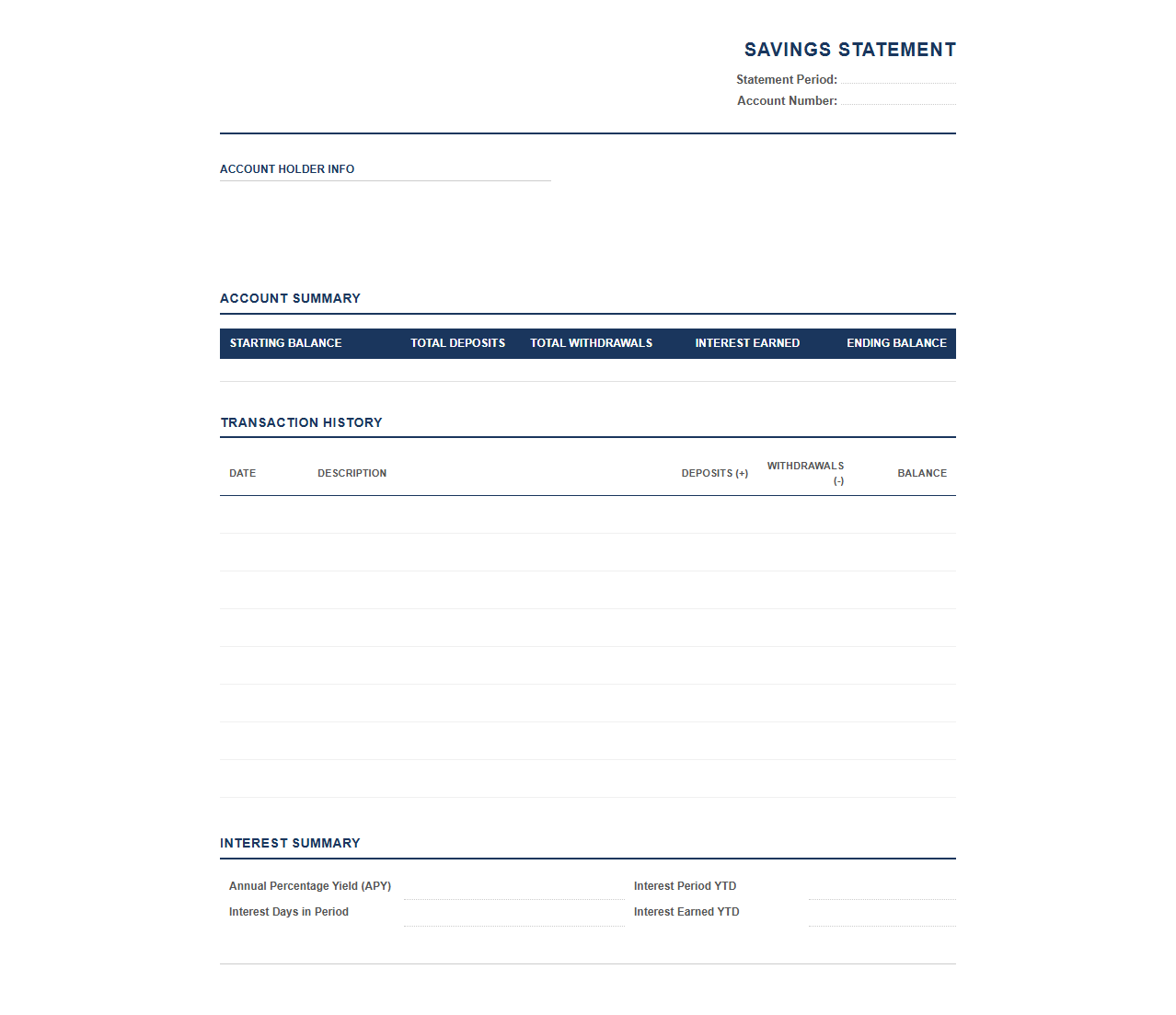 Monthly Savings Account Statement Format