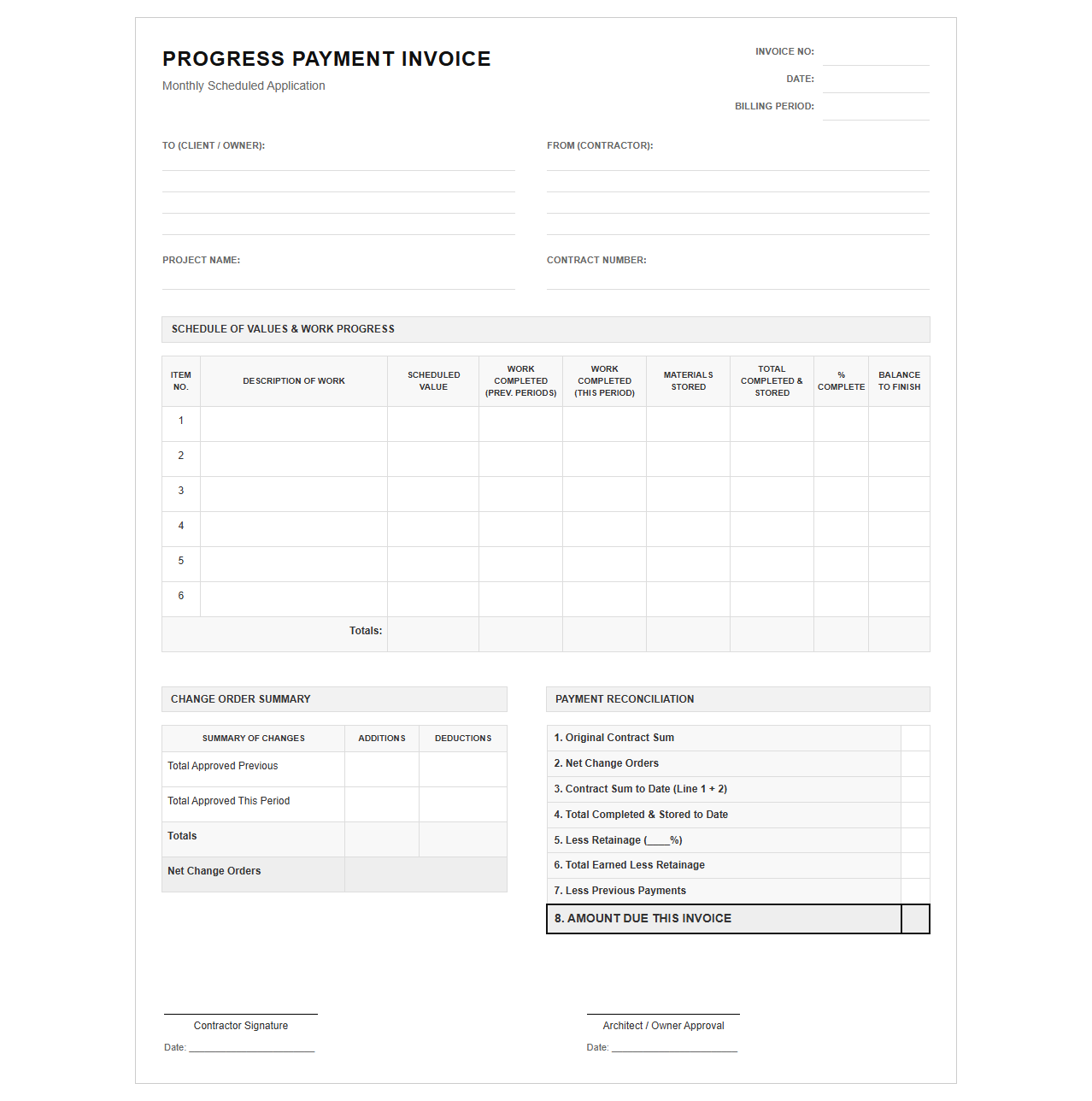 Monthly Scheduled Progress Payment Invoice Template