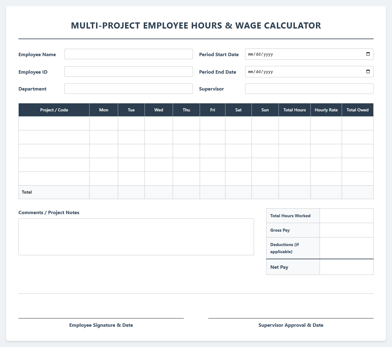 Multi-Project Employee Hours and Wage Calculator