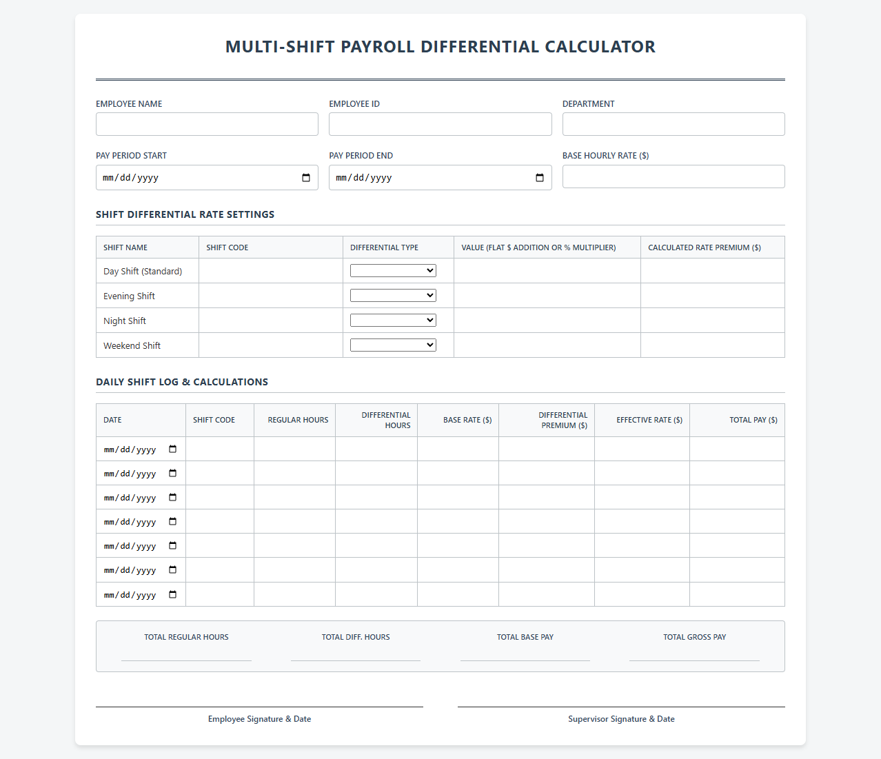 Multi-Shift Payroll Differential Calculator