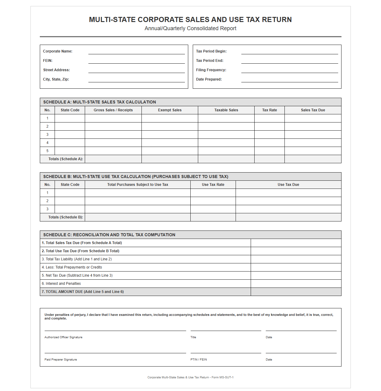 Multi-State Corporate Sales and Use Tax Return