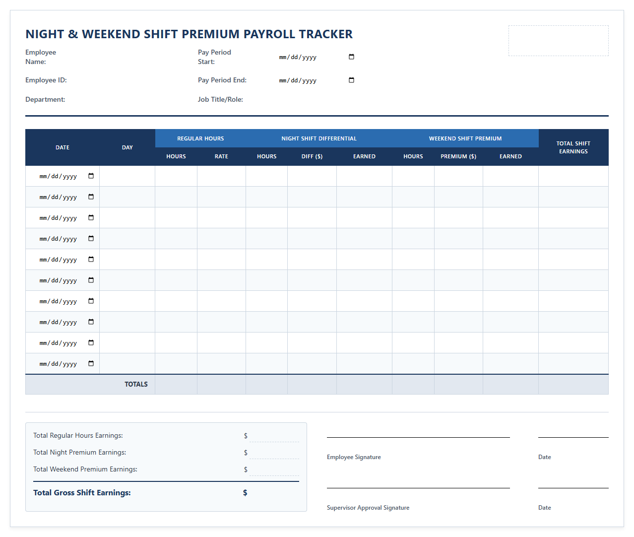 Night and Weekend Shift Premium Payroll Tracker