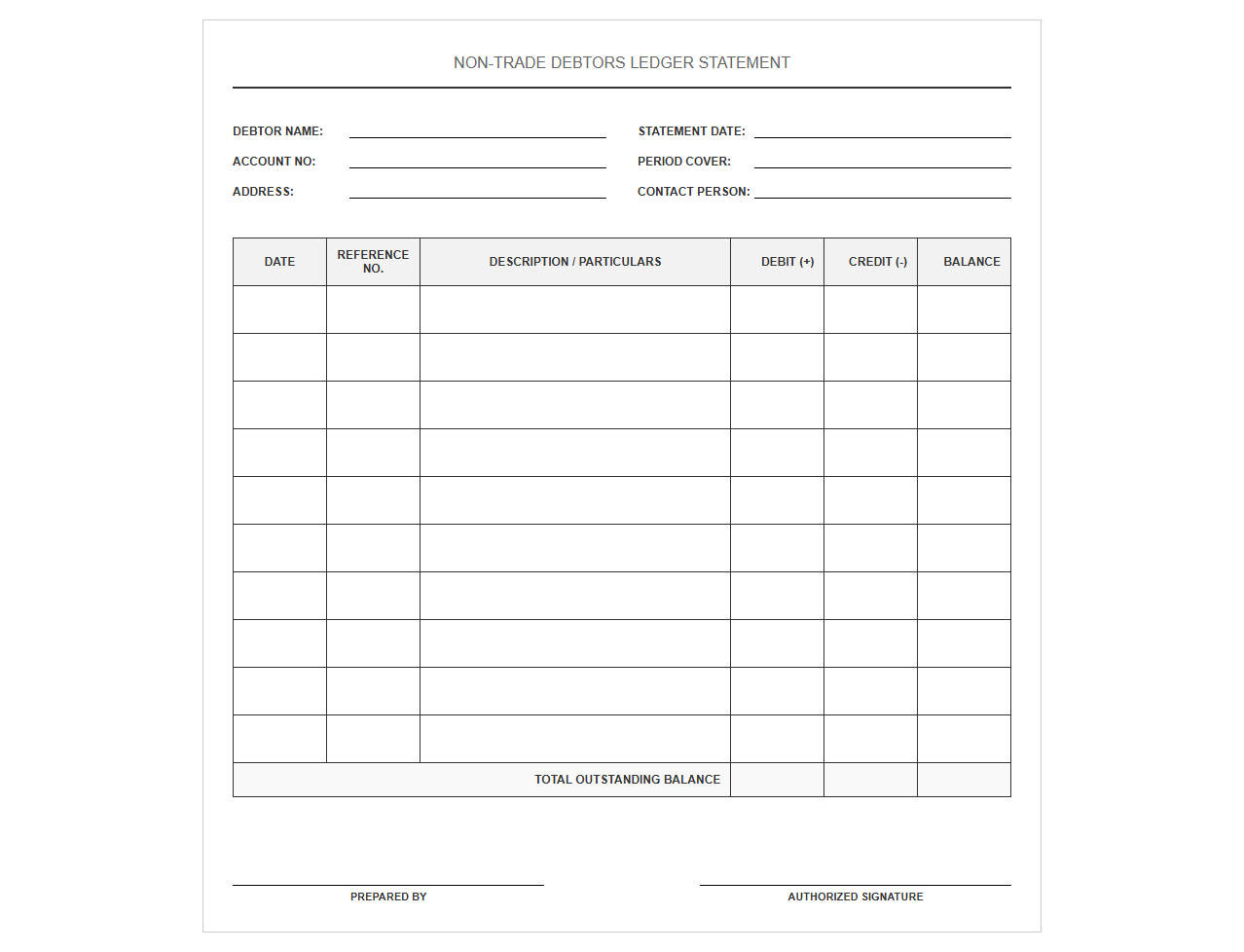 Non-Trade Debtors Ledger Statement