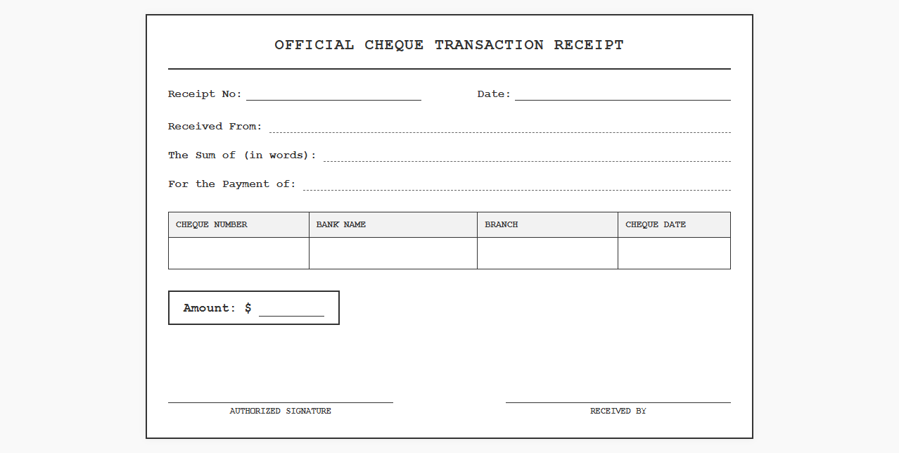 Official Cheque Transaction Receipt