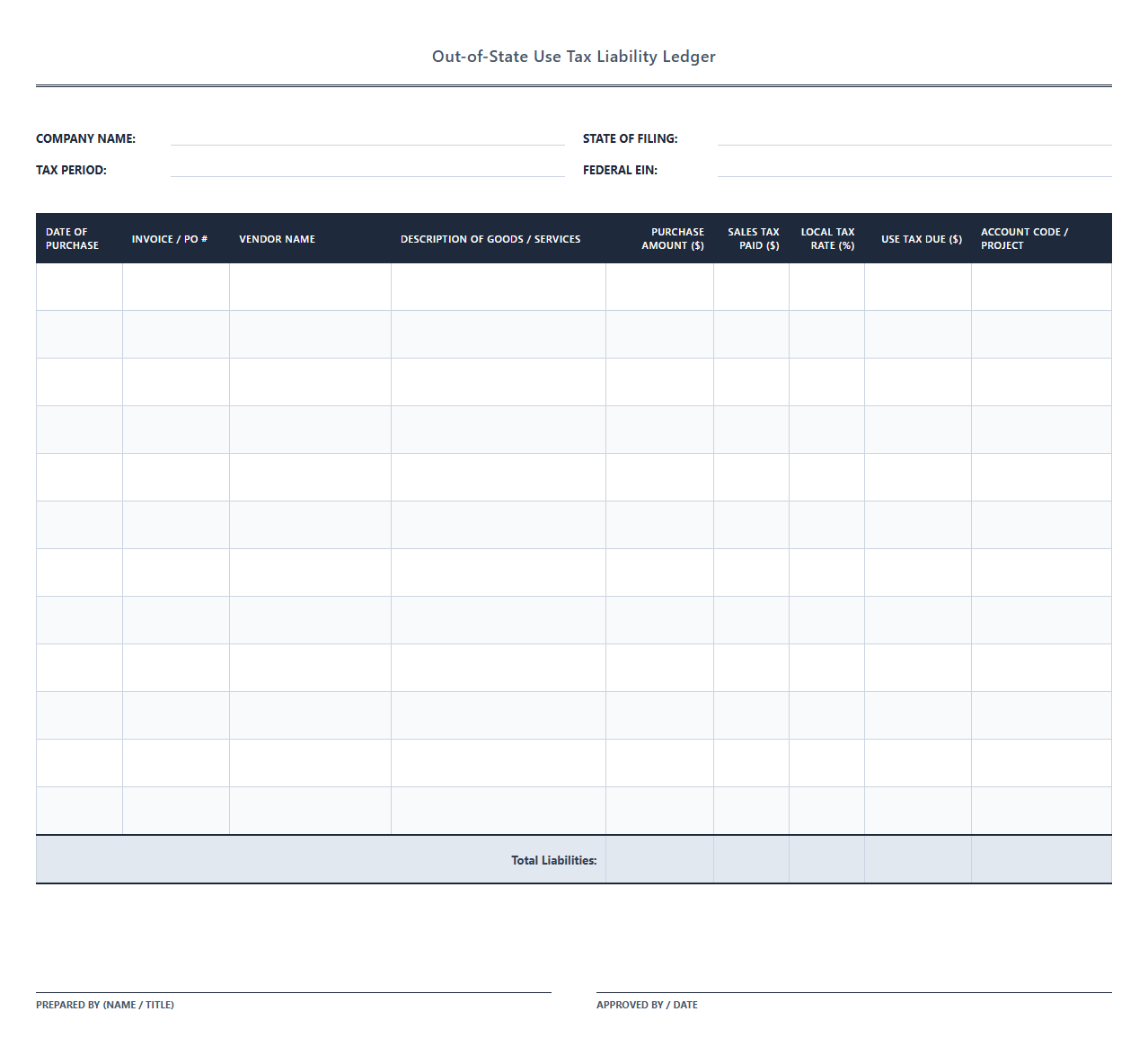 Out-of-State Use Tax Liability Ledger