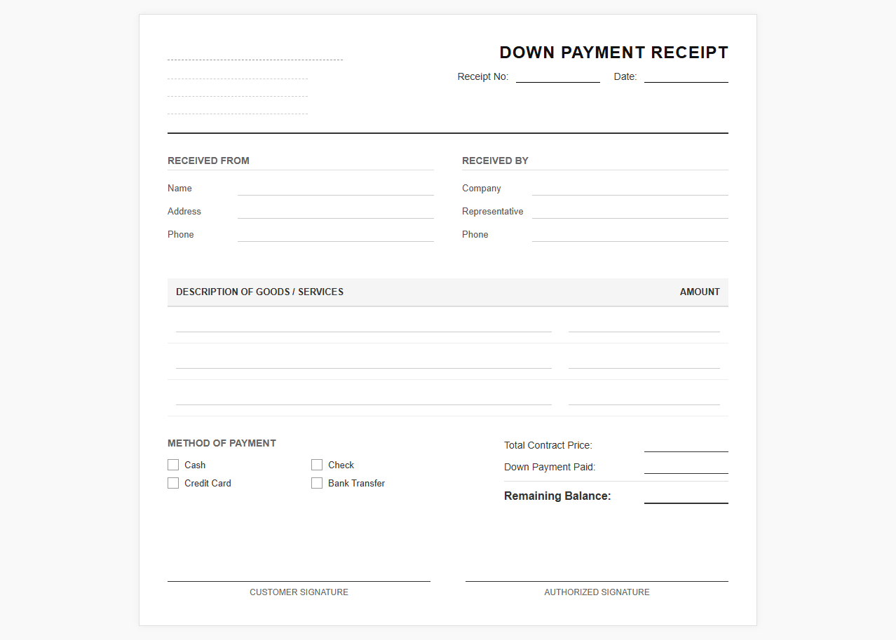 Partial Payment Receipt Template
