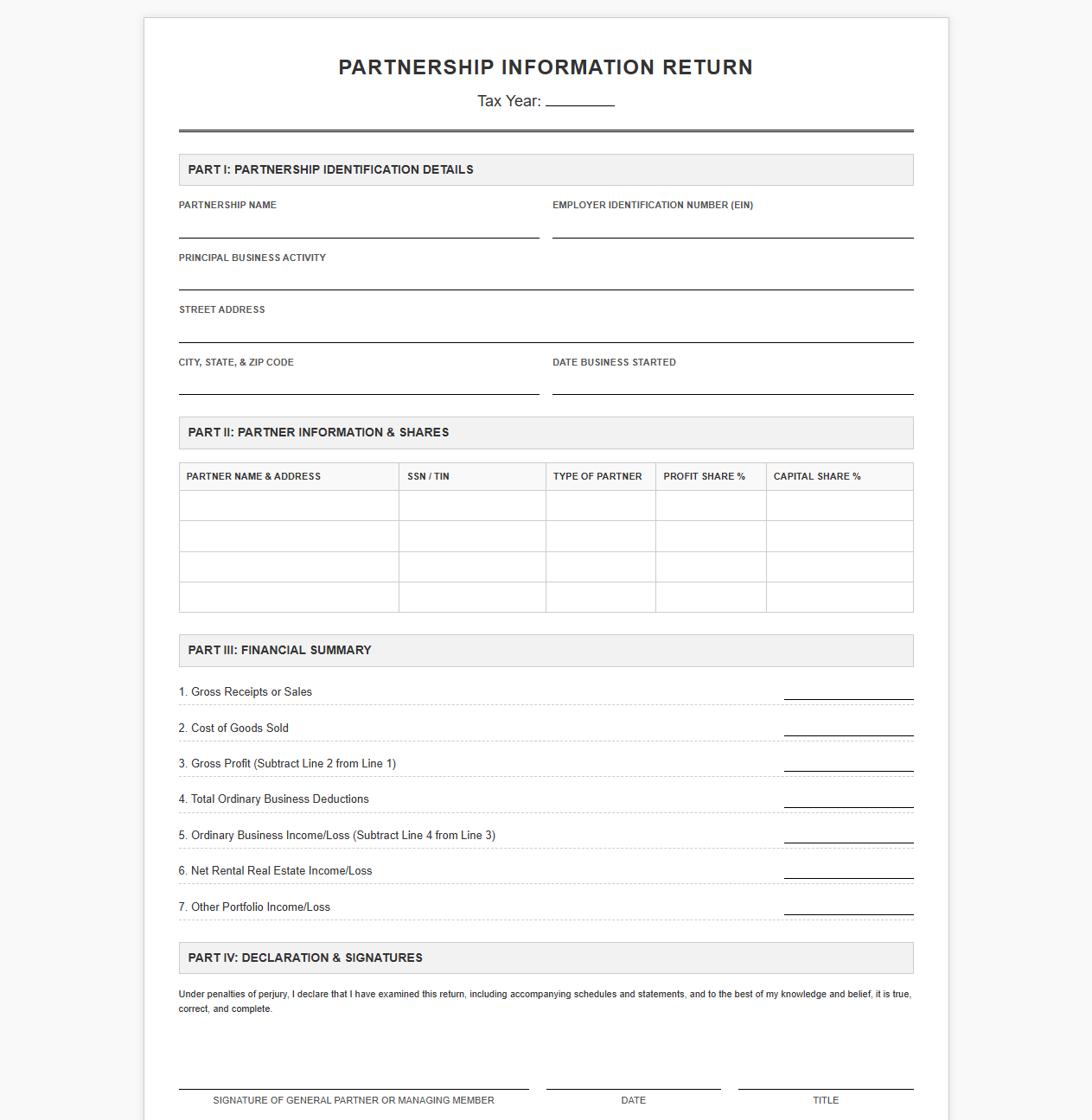 Partnership Details Return Template