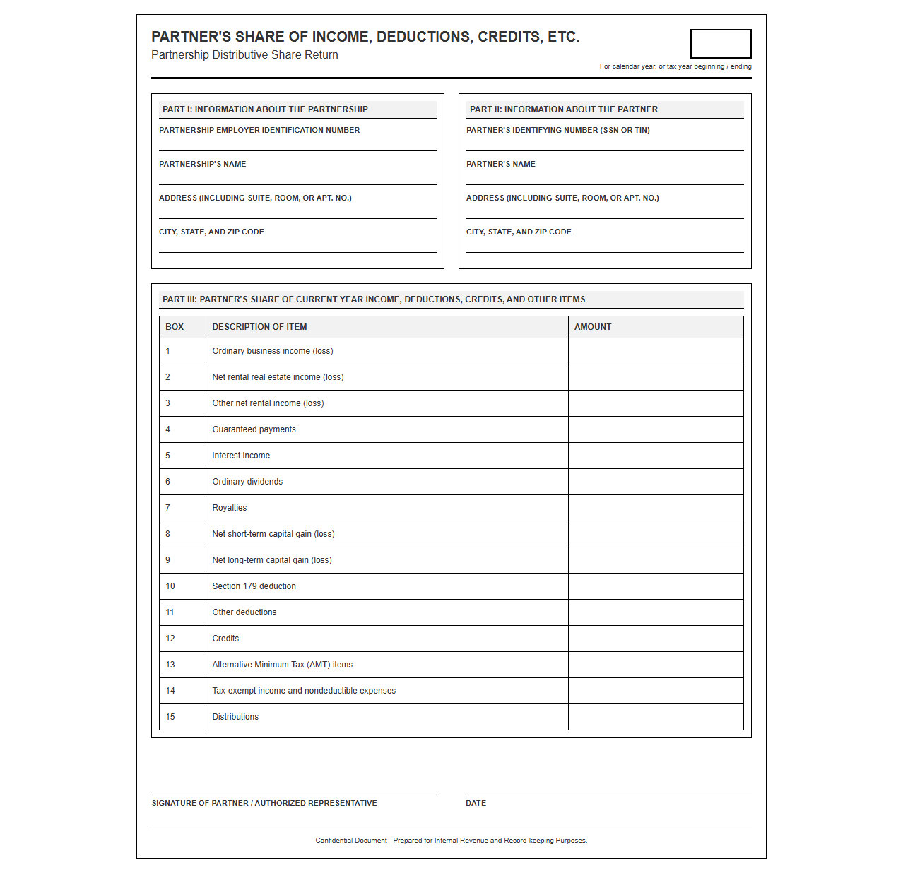 Partnership Distributive Share Return Template