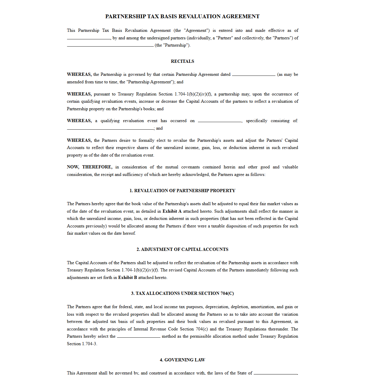 Partnership Tax Basis Revaluation Agreement Template