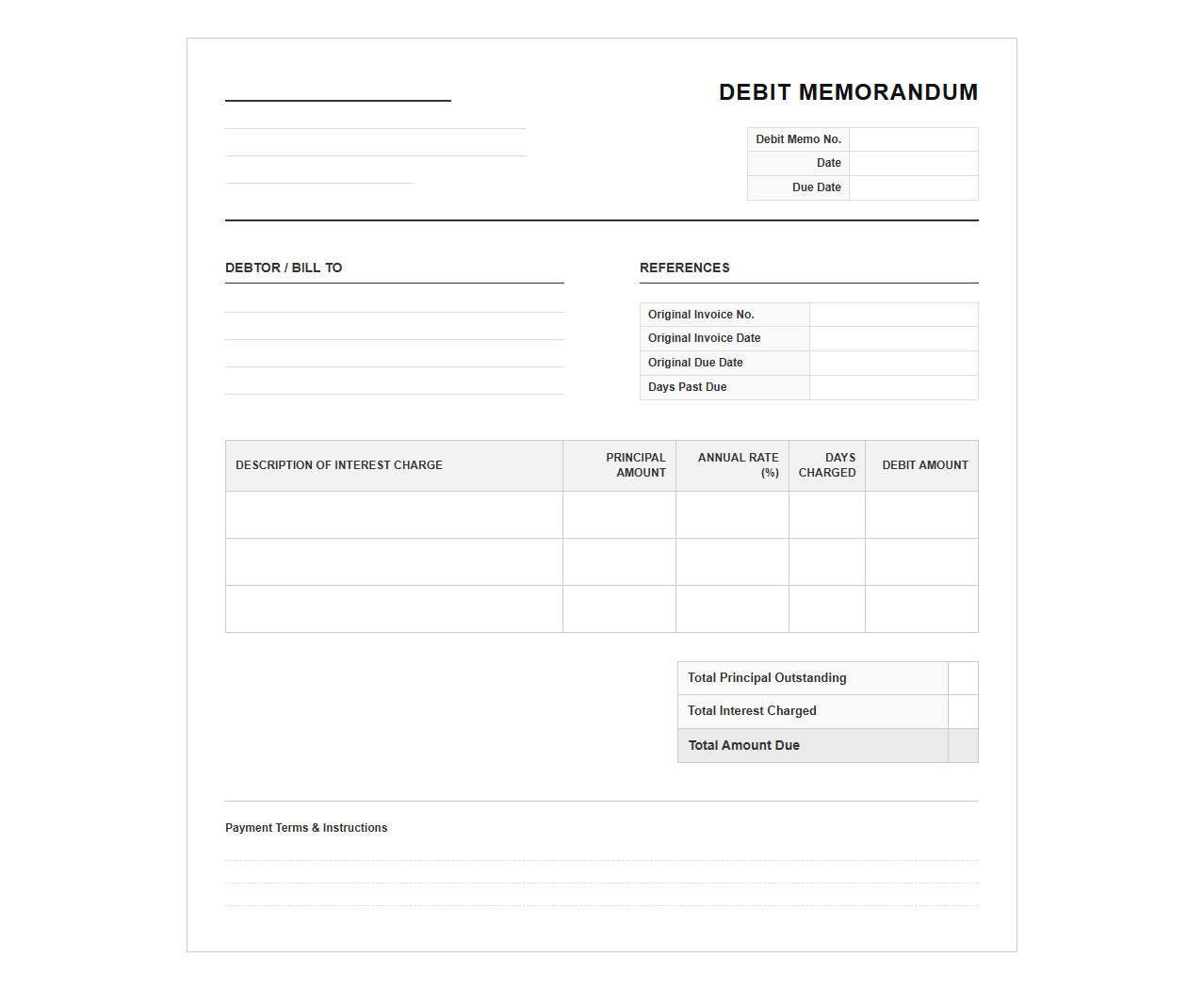 Past Due Interest Debit Invoice Layout