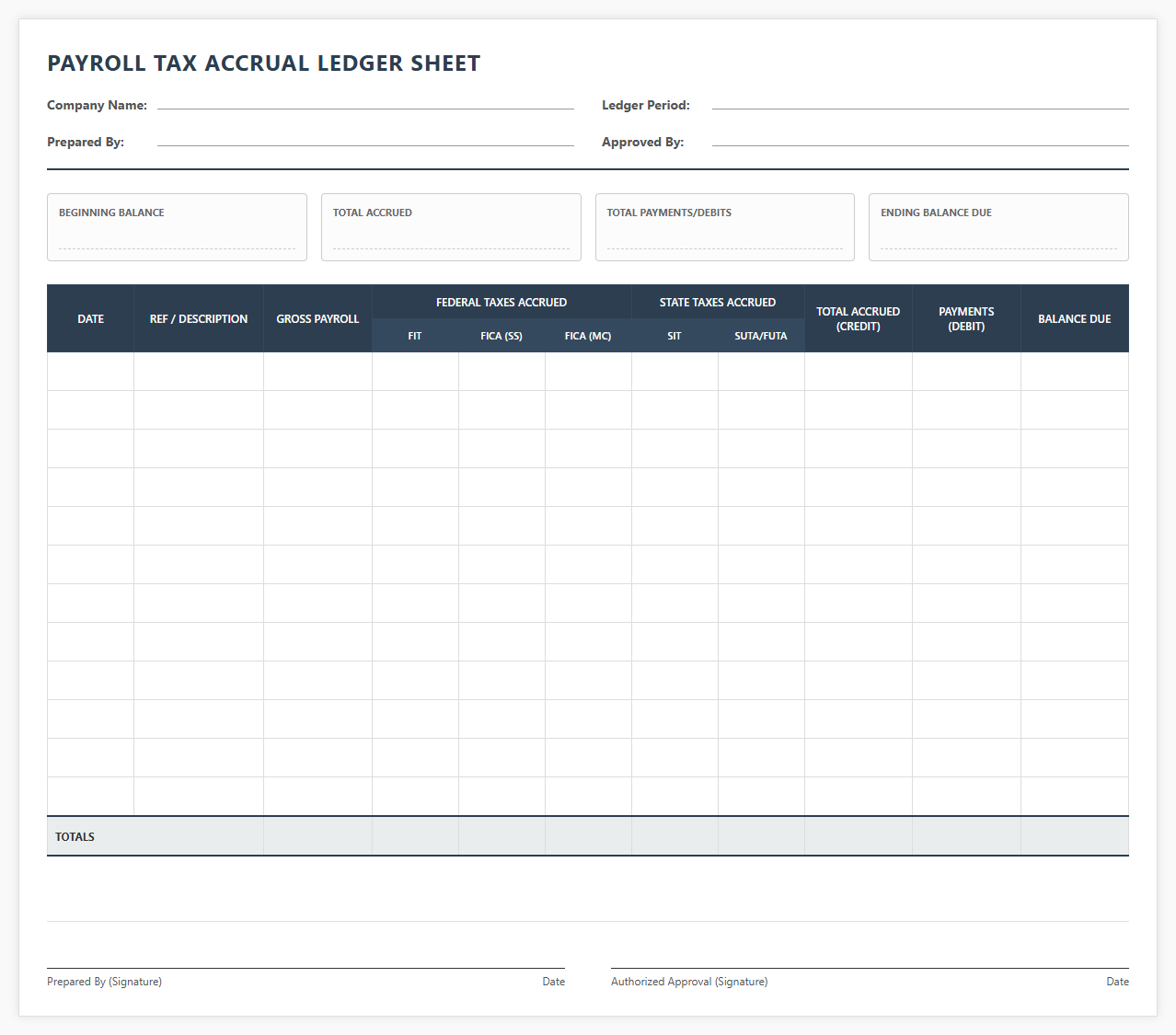 Payroll Tax Accrual Ledger Sheet