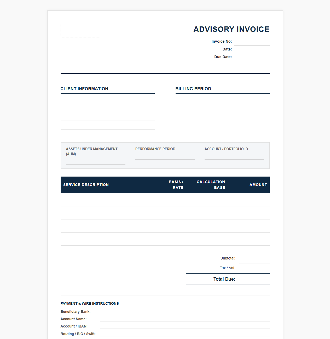 Portfolio Management Advisory Invoice Template