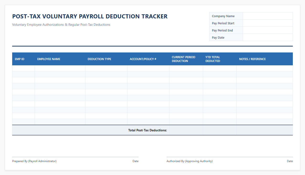Post-Tax Voluntary Payroll Deduction Tracker