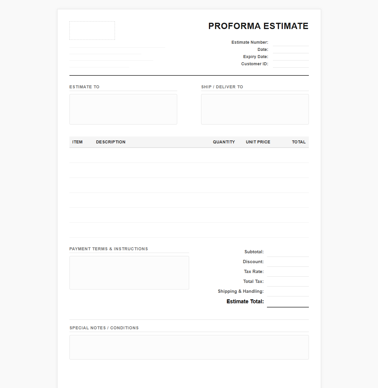 Pre-Billing Proforma Estimate Document