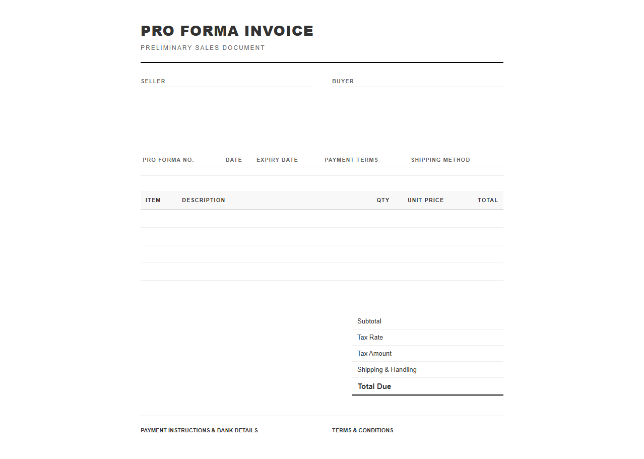 Preliminary Pro Forma Sales Invoice Template