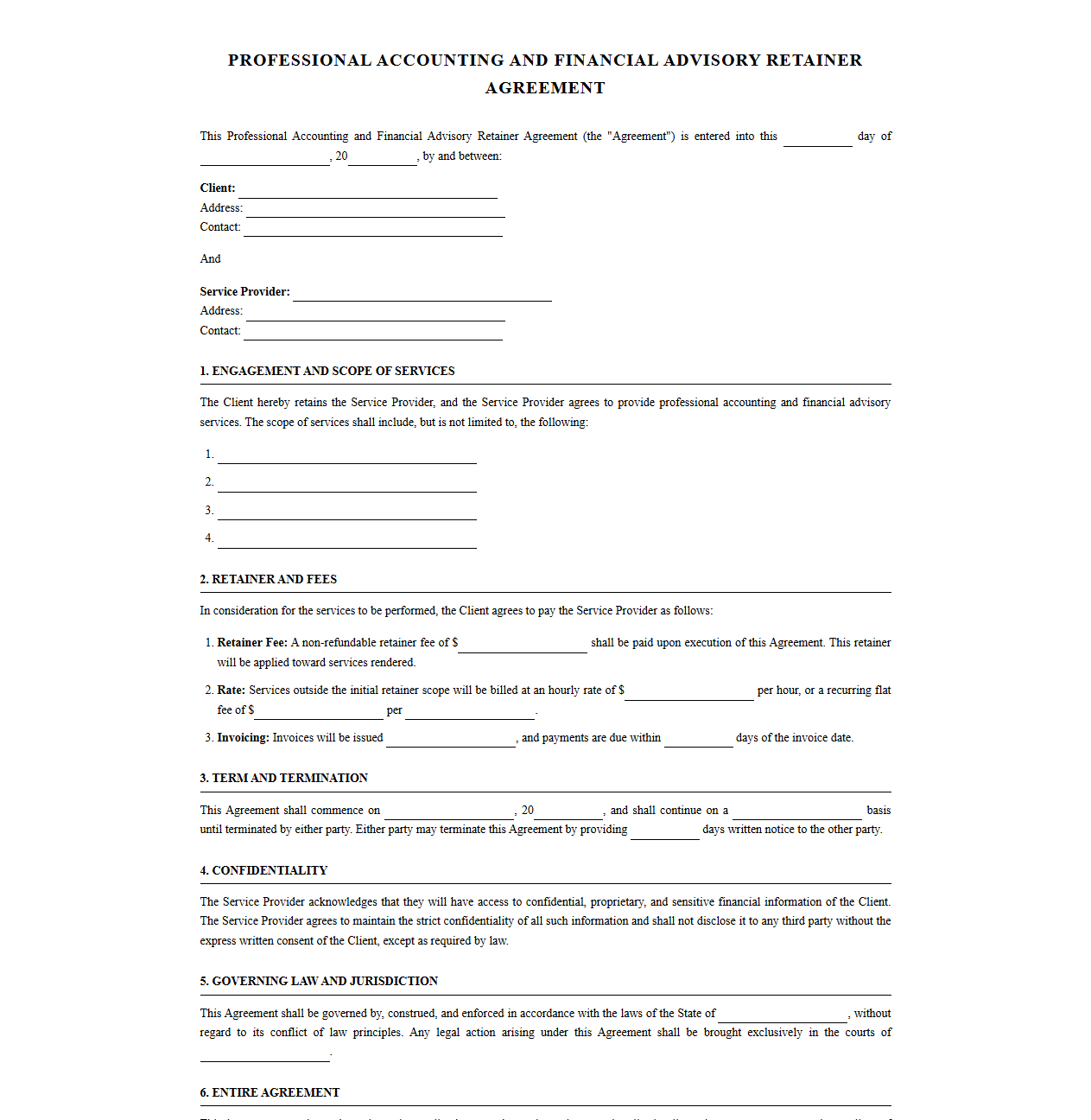 Professional Accounting and Financial Advisory Retainer Agreement