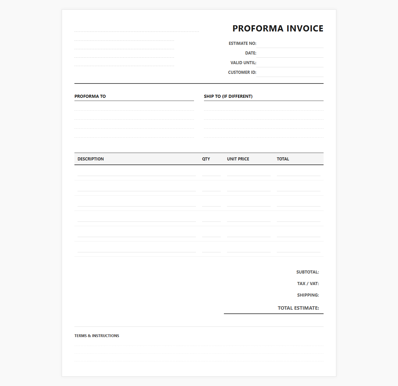 Proforma Billing and Estimate Sheet