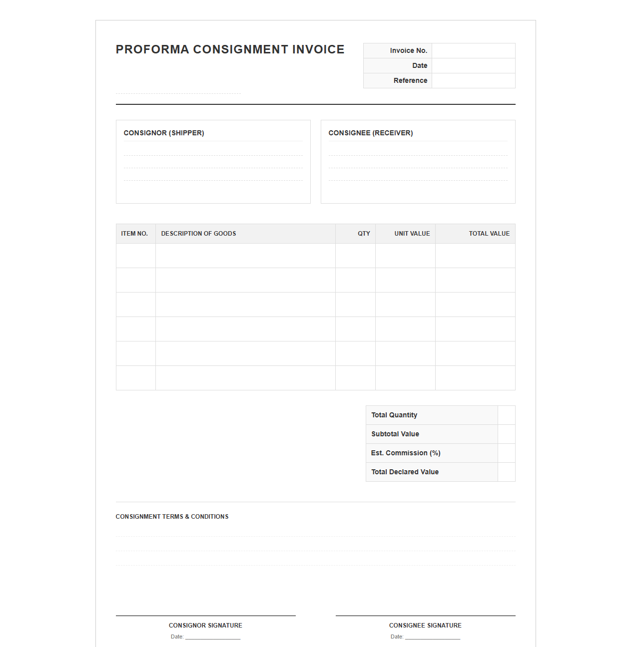 Proforma Consignment Billing Template
