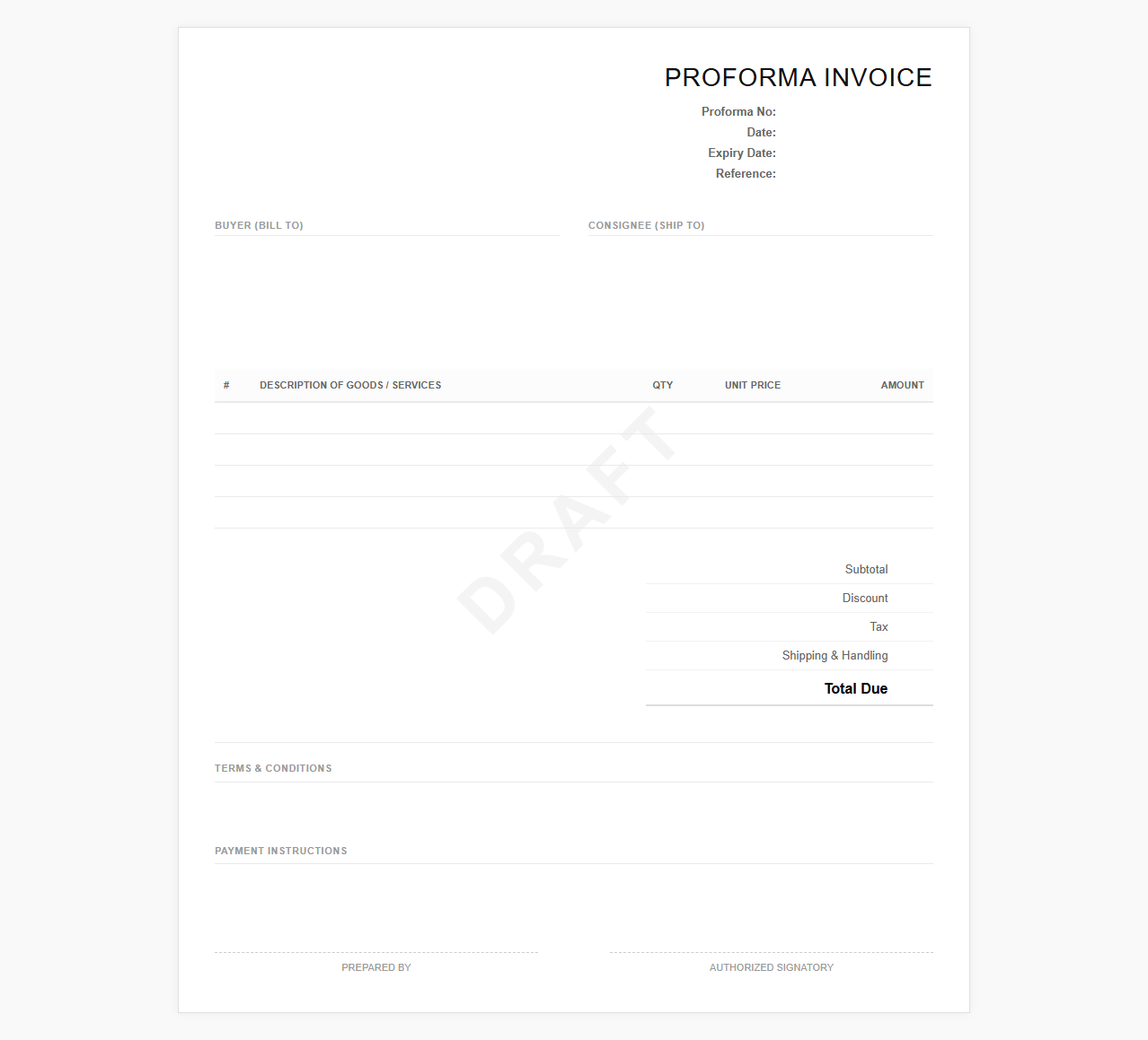 Proforma Invoice Draft Layout