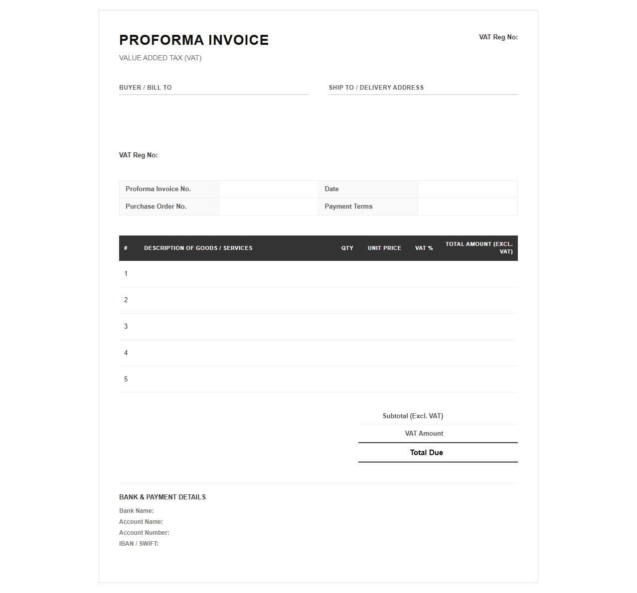 Proforma VAT Invoice Template