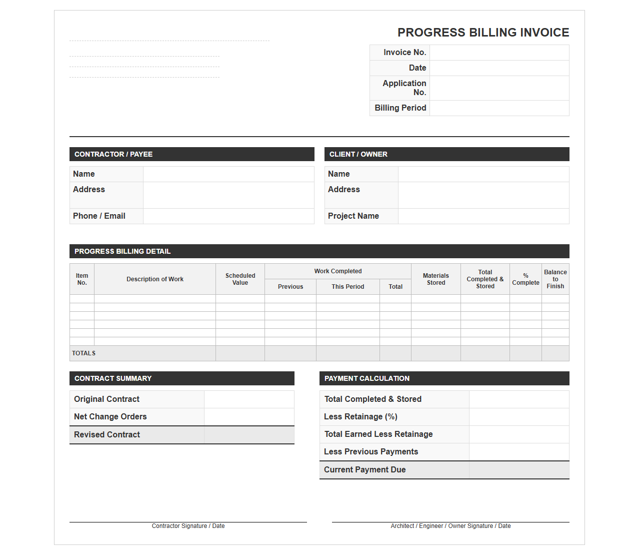 Progress Billing Invoice Template