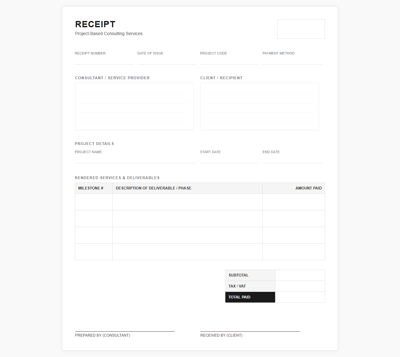 Project-Based Consulting Services Receipt