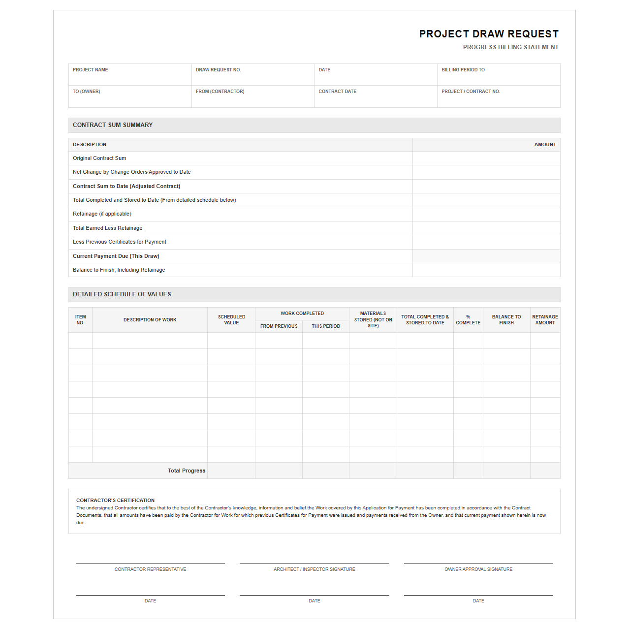 Project Draw Request and Progress Statement