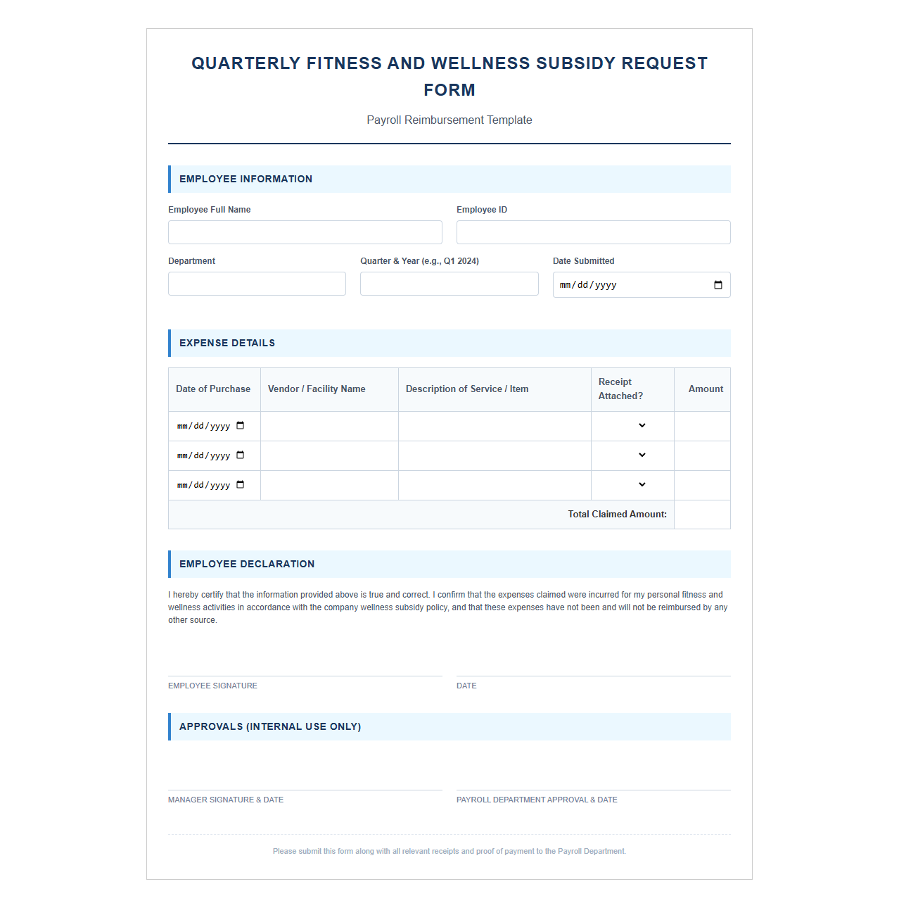 Quarterly Fitness and Wellness Subsidy Request Form