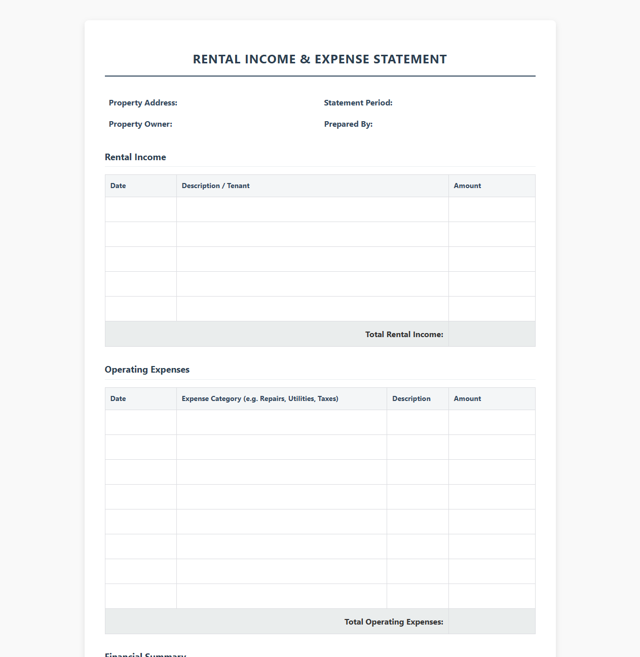 Rental Income and Expense Statement Template