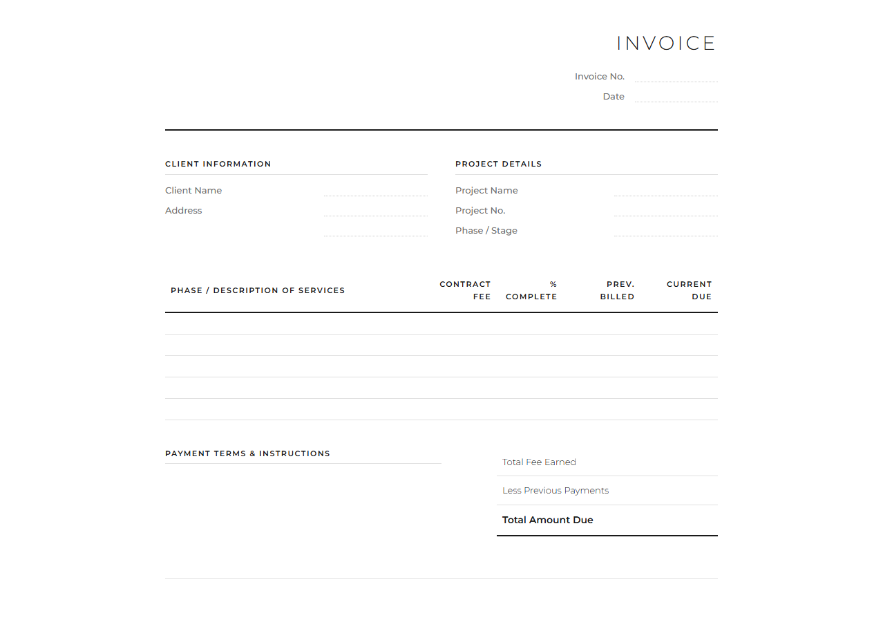 Residential Architect Billing and Invoice Template