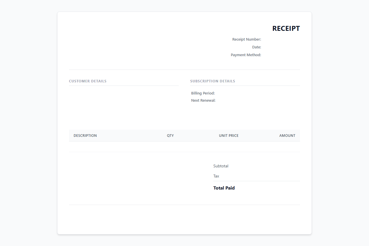 SaaS Subscription Payment Receipt