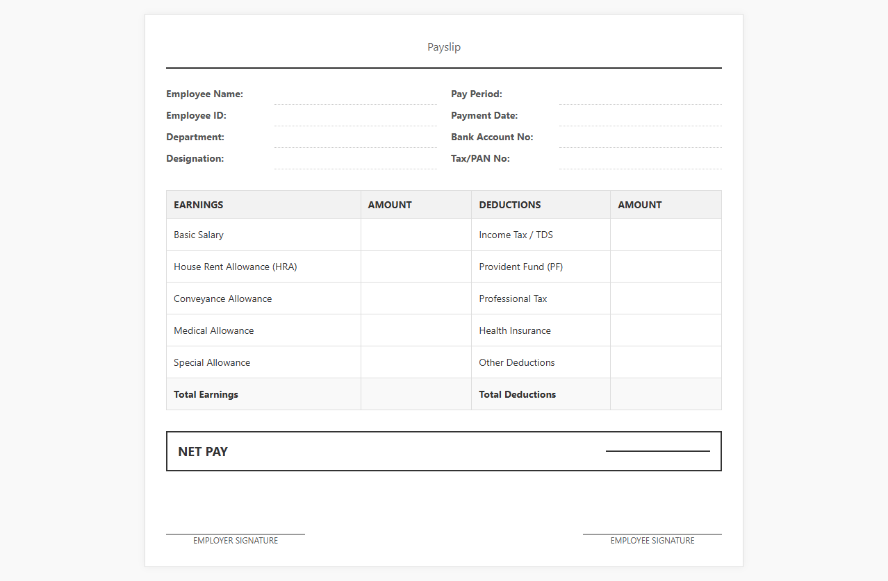 Salaried Employee Payroll Slip with Deductions