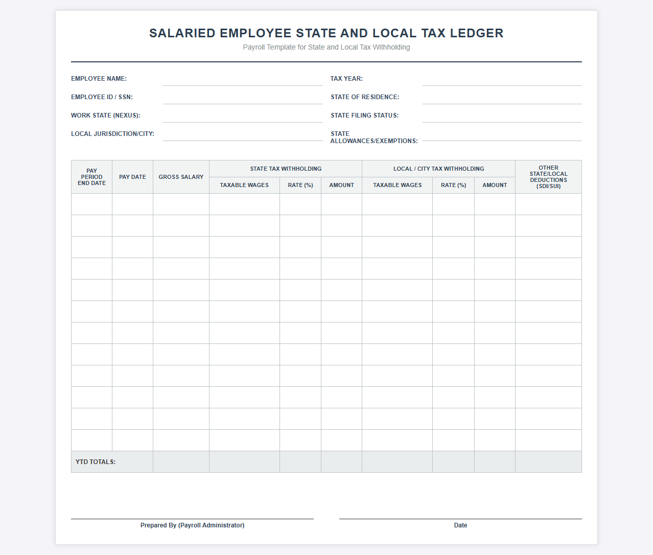 Salaried Employee State and Local Tax Ledger