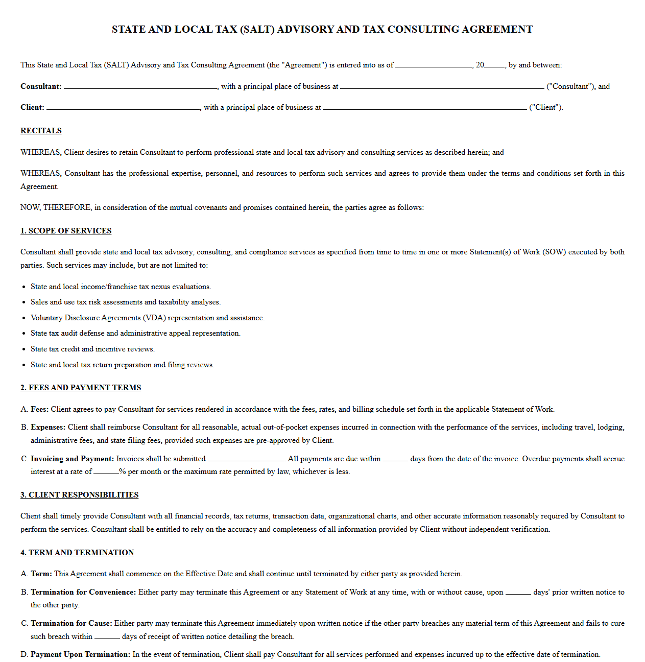 SALT Advisory and Tax Consulting Agreement
