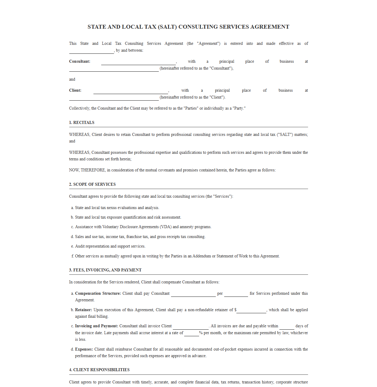 SALT Consulting Services Agreement Template