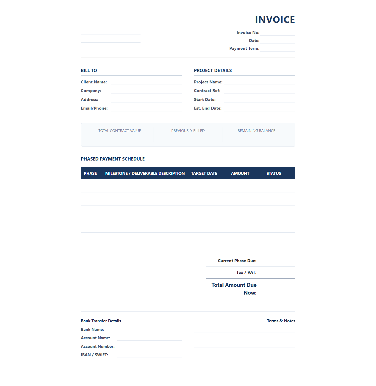 Scheduled Phased Payment Invoice Template