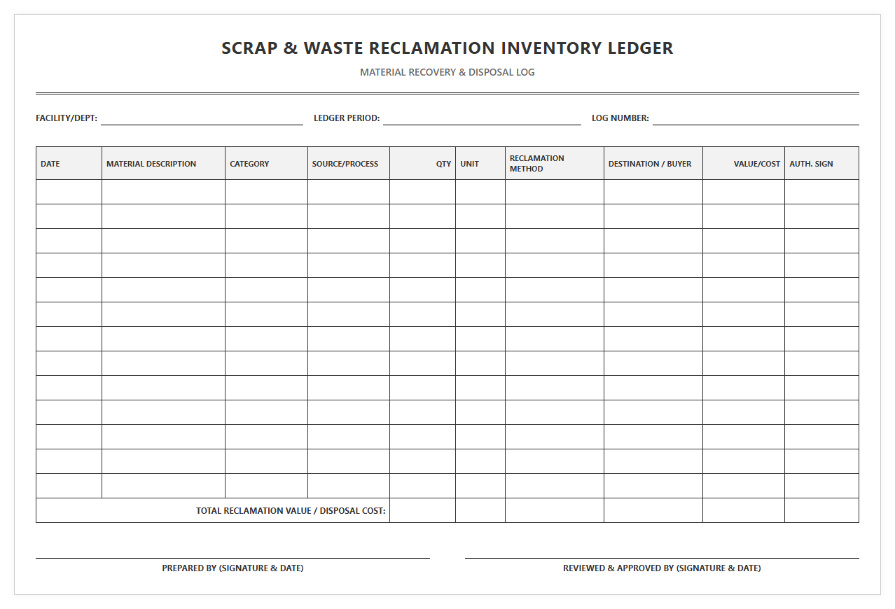 Scrap and Waste Reclamation Inventory Ledger