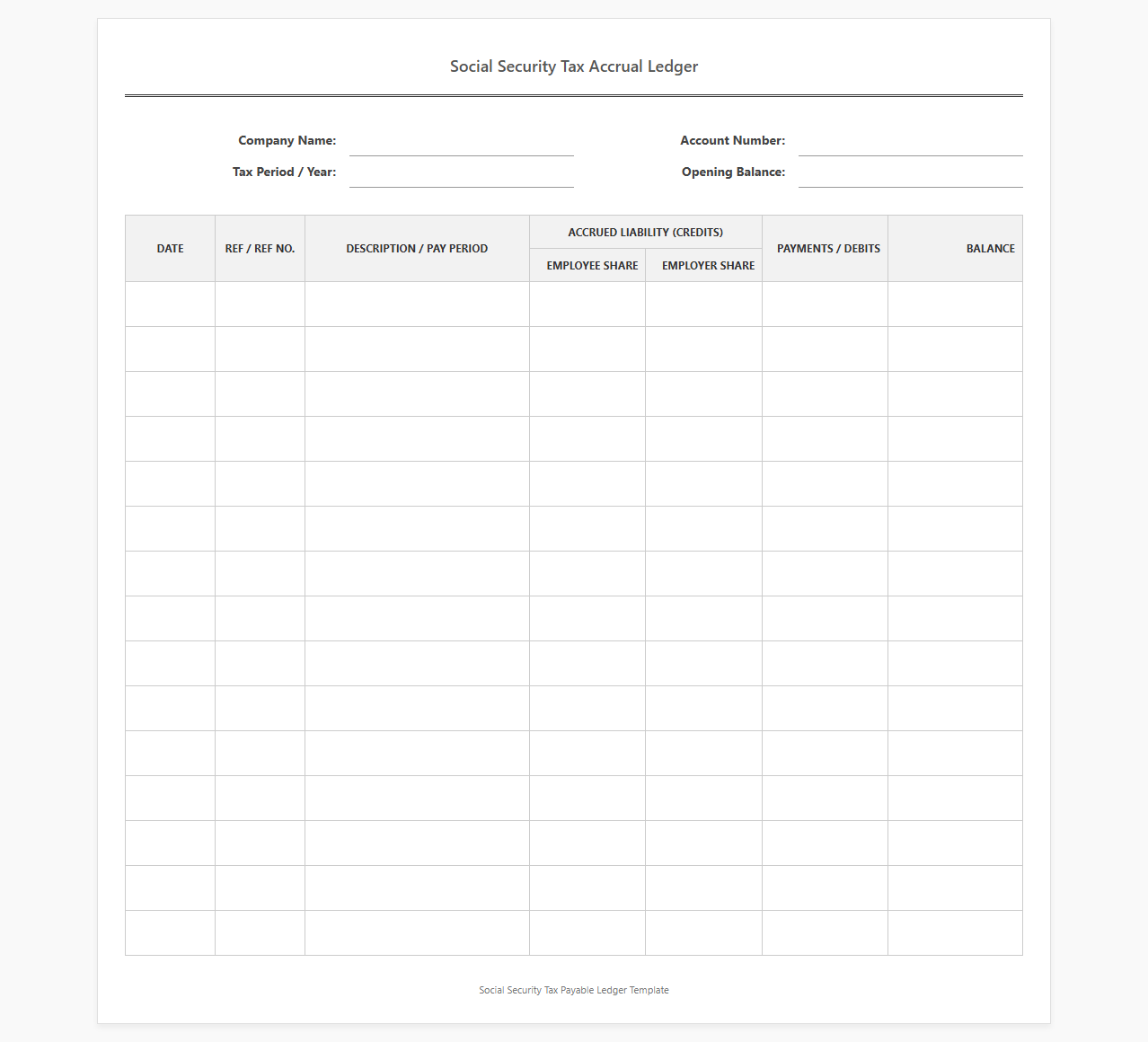 Social Security Tax Accrual Ledger Template