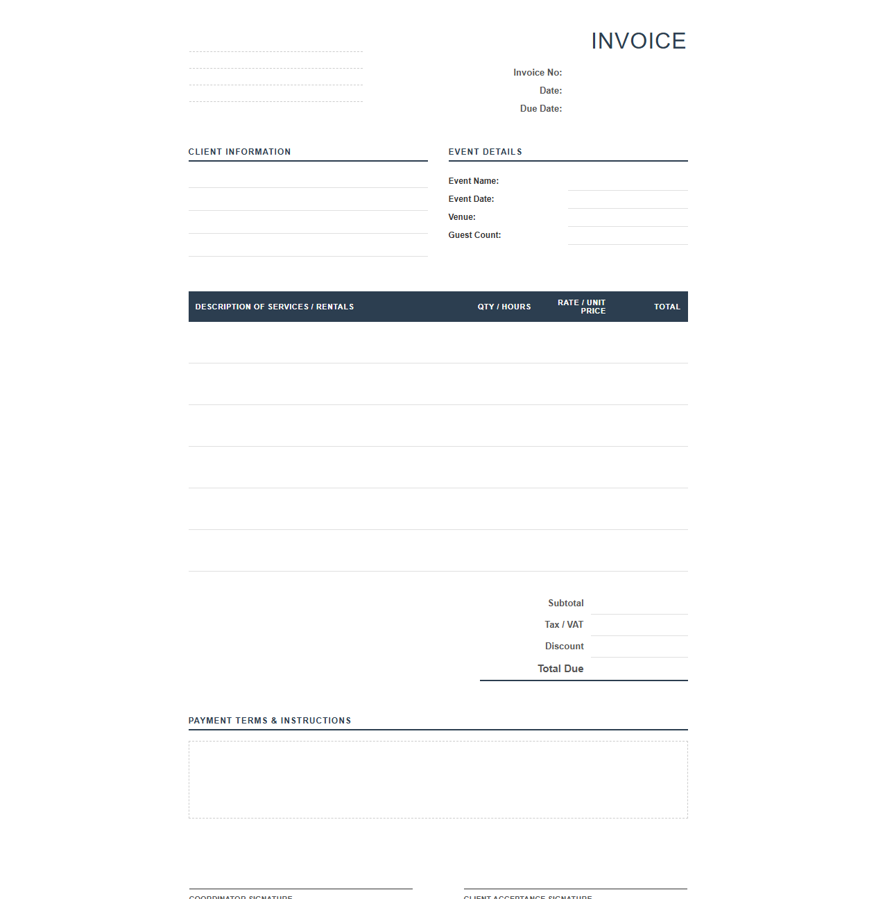Special Event Coordination Invoice Template