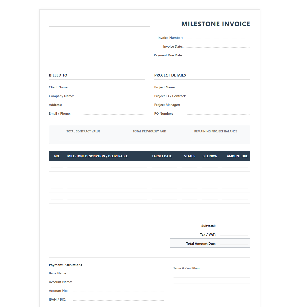 Stage Payment Milestone Invoice Document