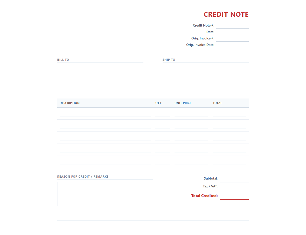 Standard Credit Memo Invoice Template