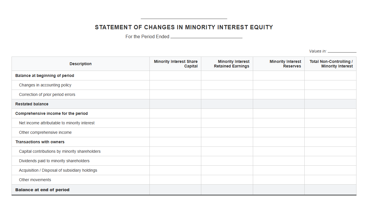 Statement of Changes in Minority Interest Equity