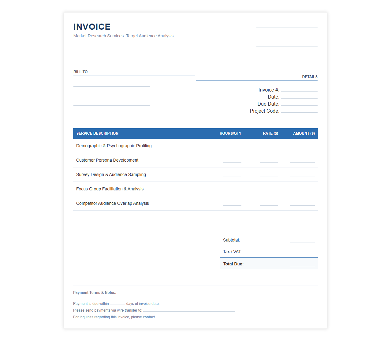 Target Audience Analysis Invoice Template