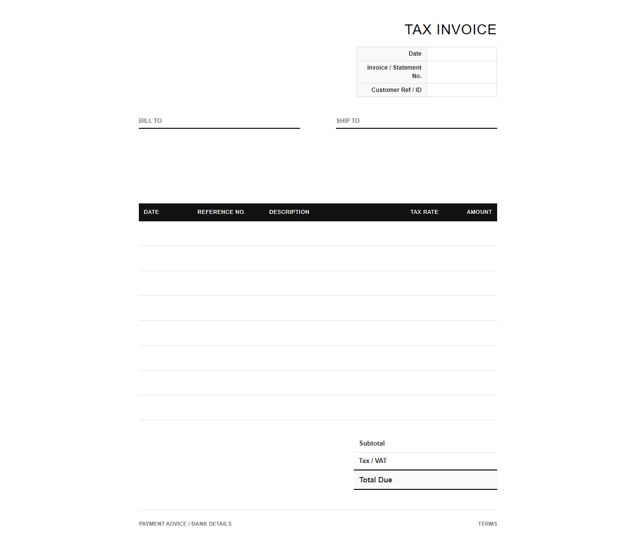 Tax Invoice Statement Template