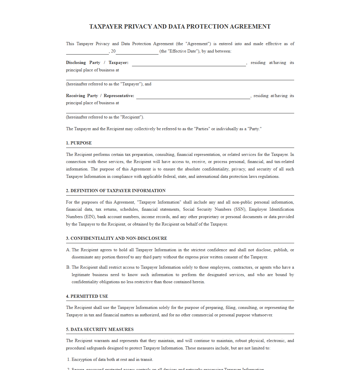 Taxpayer Privacy and Data Protection Agreement