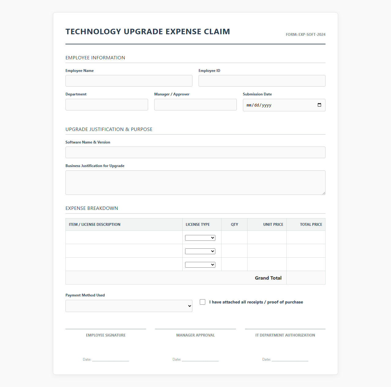 Technology Upgrade Expense Claim Form