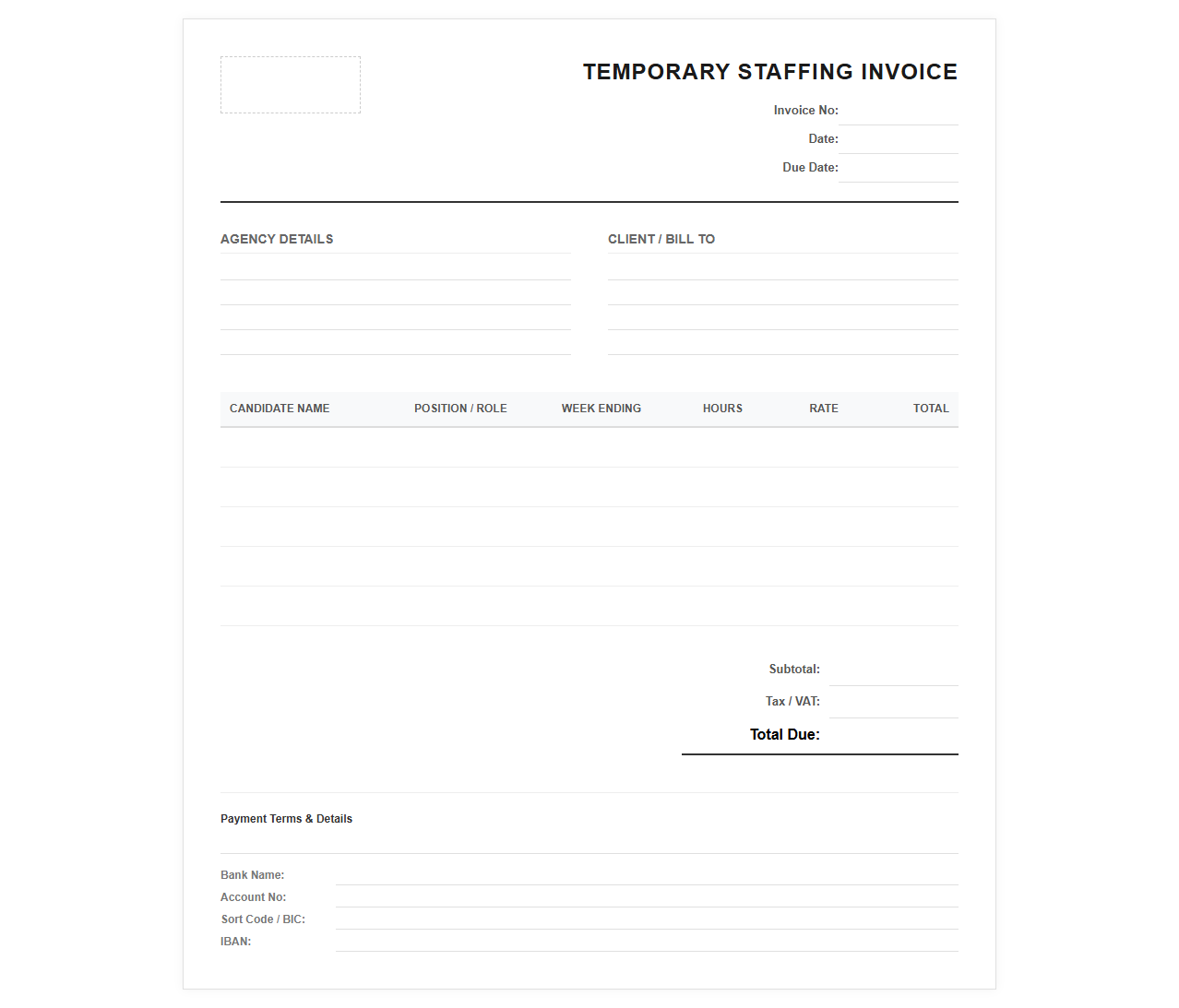 Temporary Staffing Services Invoice Template